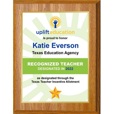 5" x 7" Oak Finish Plaque w/ Full Color Sublimated Imprint and Back Plate