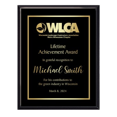 8" x 10" Matte Black Finish Plaque w/ Laser Engraved Plate and Back Plate